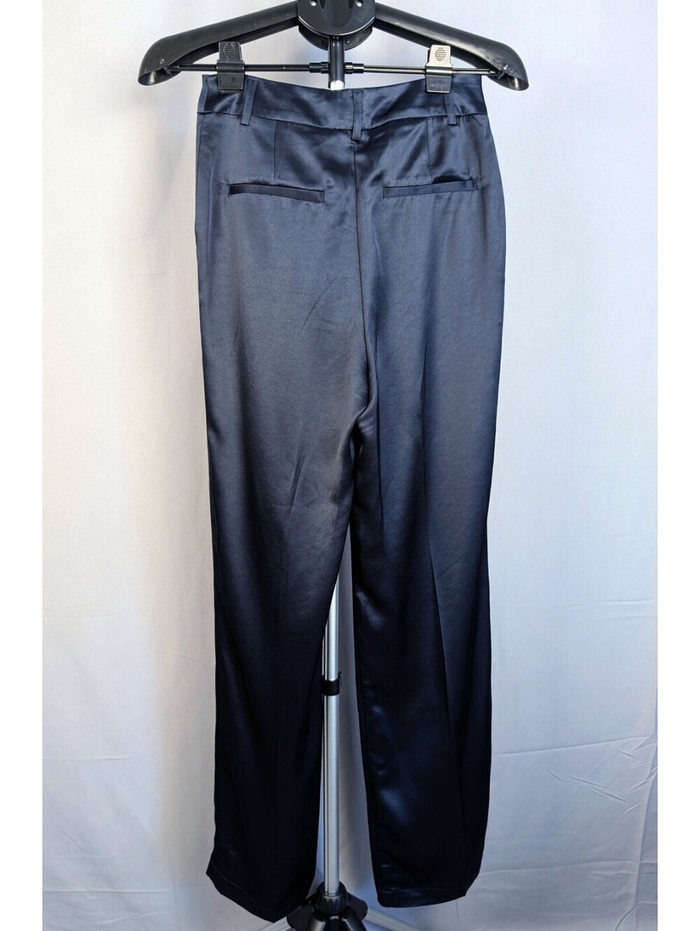 Quiet Luxury Satin Wide-Leg Trousers — House of Harlow 1960, Navy, Sz 2 - Picture 2 of 6